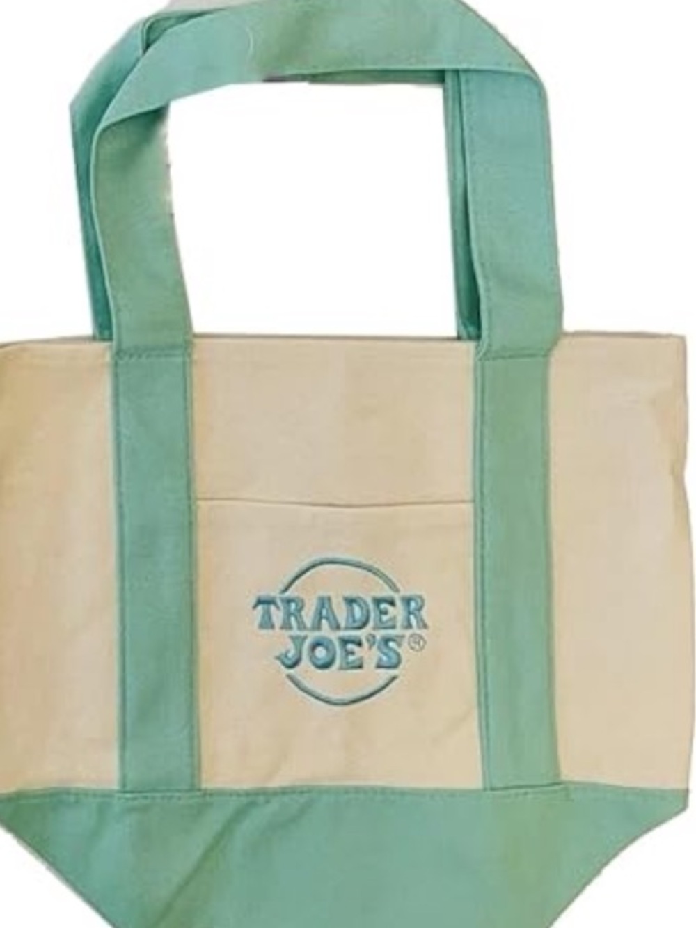 Trader Joe's Mini Canvas Tote with Light Green Trim